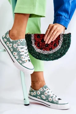 Boto Trampki Damskie Niskie*Niskie Damskie Trampki W Kwiaty Zielone Janey