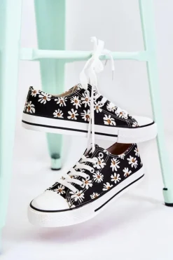 Boto Trampki Damskie Niskie*Niskie Damskie Trampki W Kwiaty Czarne Janey