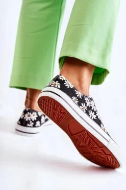 Boto Trampki Damskie Niskie*Niskie Damskie Trampki W Kwiaty Czarne Janey