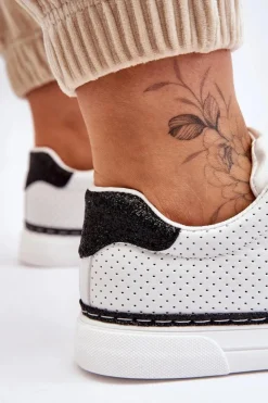 Clearance Boto Niskie Damskie Trampki Z Perforacją Biało-Czarne Daxton