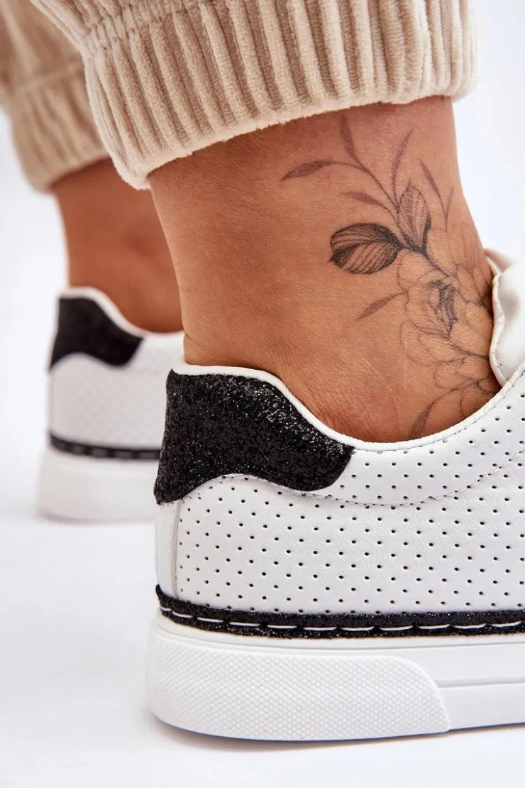 Clearance Boto Niskie Damskie Trampki Z Perforacją Biało-Czarne Daxton