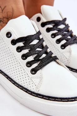 Clearance Boto Niskie Damskie Trampki Z Perforacją Biało-Czarne Daxton