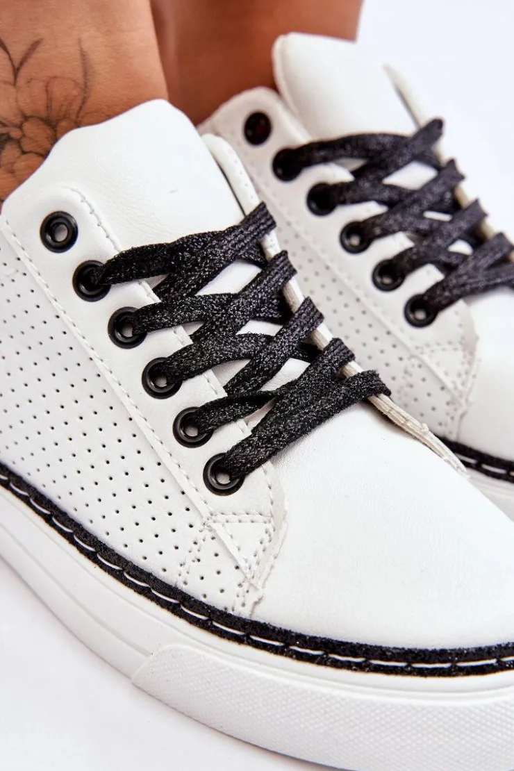 Clearance Boto Niskie Damskie Trampki Z Perforacją Biało-Czarne Daxton