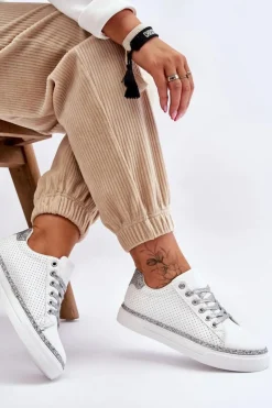 Boto Trampki Damskie Niskie*Niskie Damskie Trampki Z Perforacją Biało-Srebrne Daxton