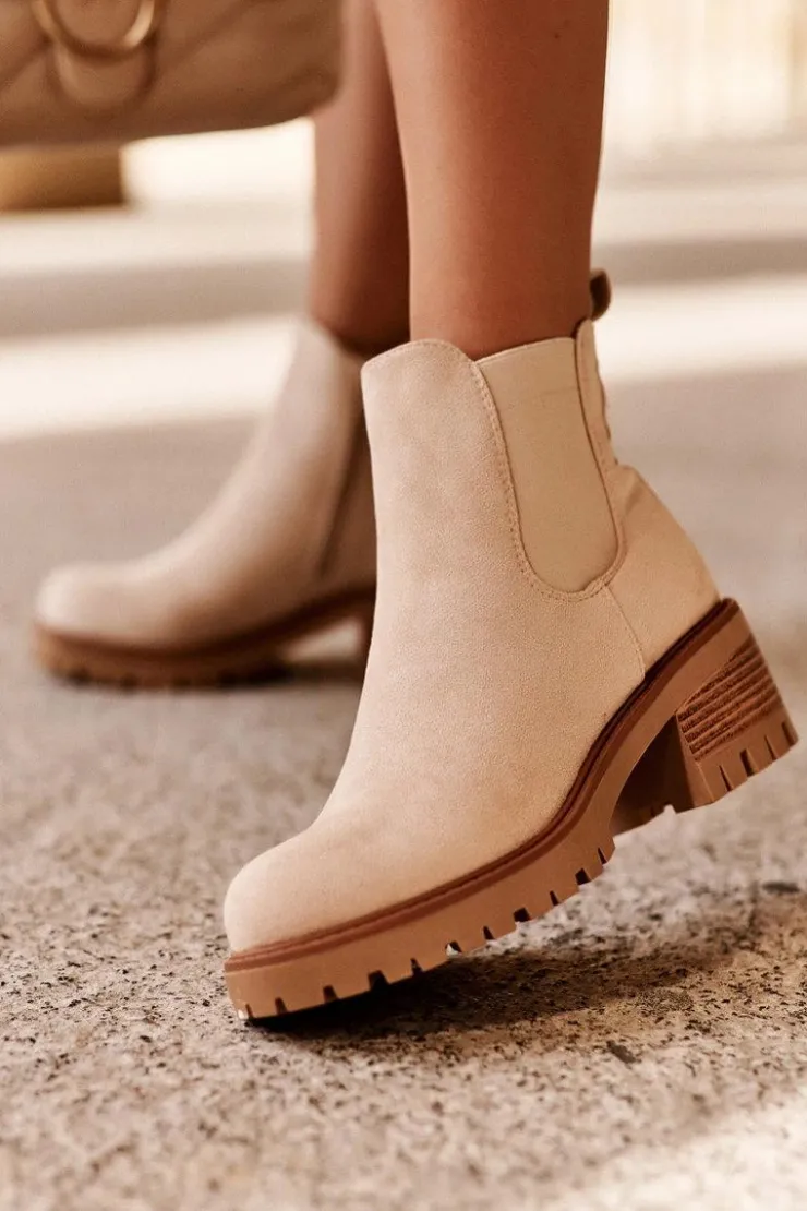 Damskie Boto Niskie Klasyczne Zamszowe Botki Sztyblety Jasnobeżowe Lalyllis