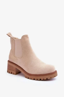 Damskie Boto Niskie Klasyczne Zamszowe Botki Sztyblety Jasnobeżowe Lalyllis