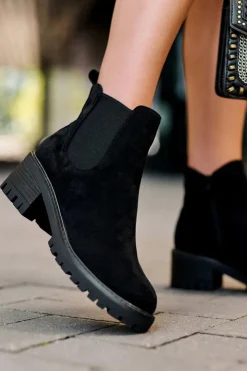 Outlet Boto Niskie Klasyczne Zamszowe Botki Sztyblety Czarne Lalyllis