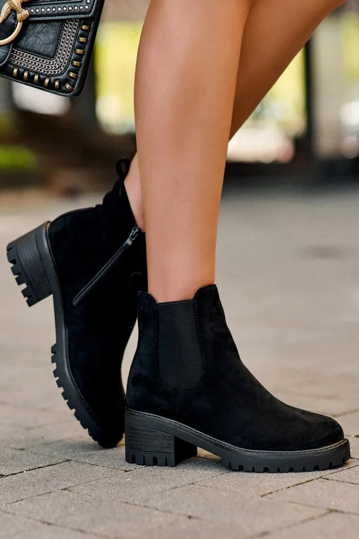 Outlet Boto Niskie Klasyczne Zamszowe Botki Sztyblety Czarne Lalyllis