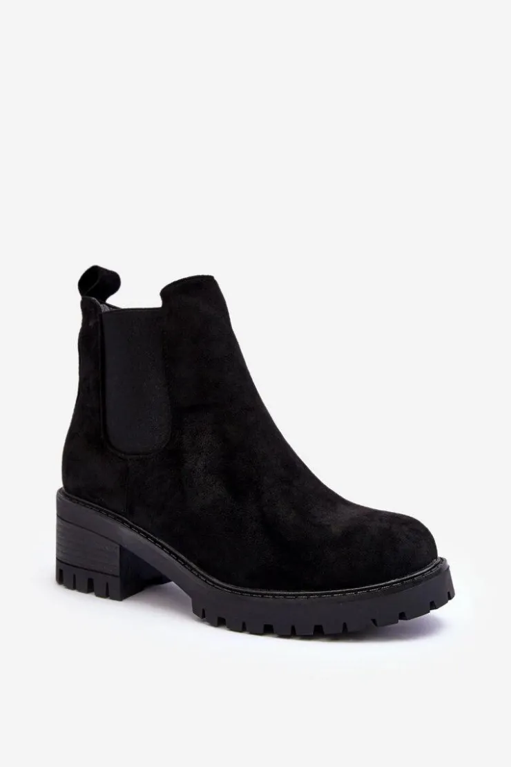 Outlet Boto Niskie Klasyczne Zamszowe Botki Sztyblety Czarne Lalyllis