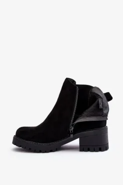 Outlet Boto Niskie Klasyczne Zamszowe Botki Sztyblety Czarne Lalyllis