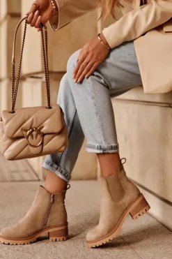 Boto Botki Na Słupku|Botki Zimowe Damskie*Niskie Klasyczne Zamszowe Botki Sztyblety Beżowe Lalyllis