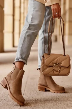 Boto Botki Na Słupku|Botki Zimowe Damskie*Niskie Klasyczne Zamszowe Botki Sztyblety Beżowe Lalyllis