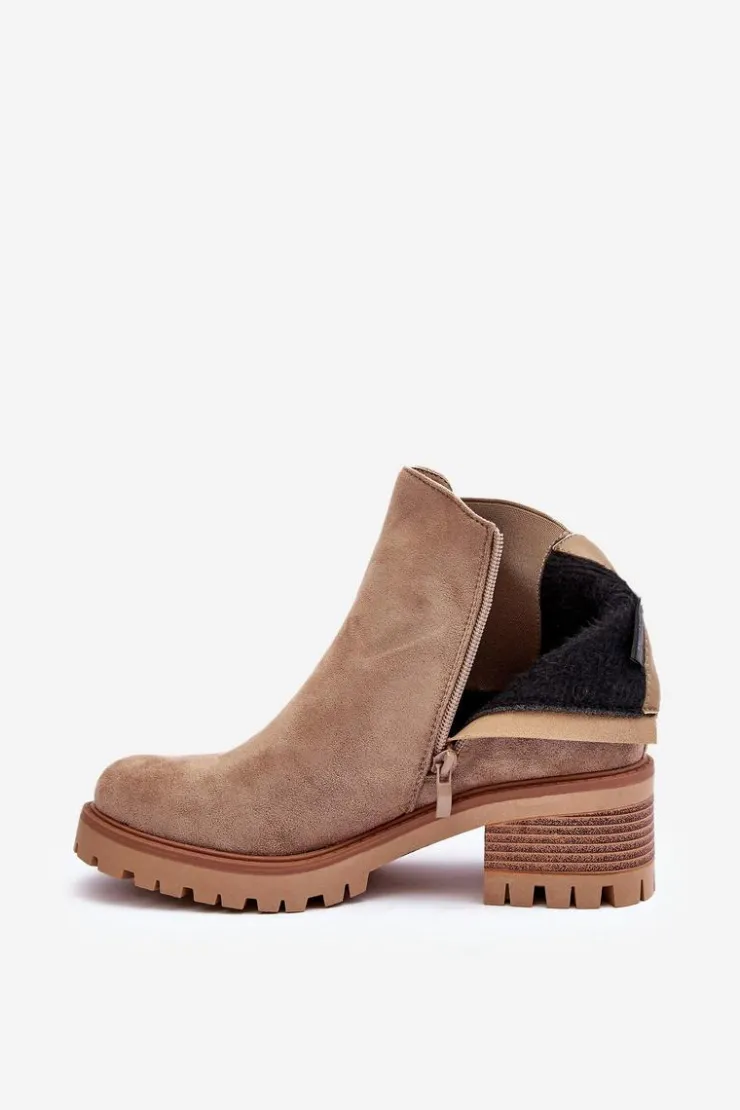 Boto Botki Na Słupku|Botki Zimowe Damskie*Niskie Klasyczne Zamszowe Botki Sztyblety Beżowe Lalyllis