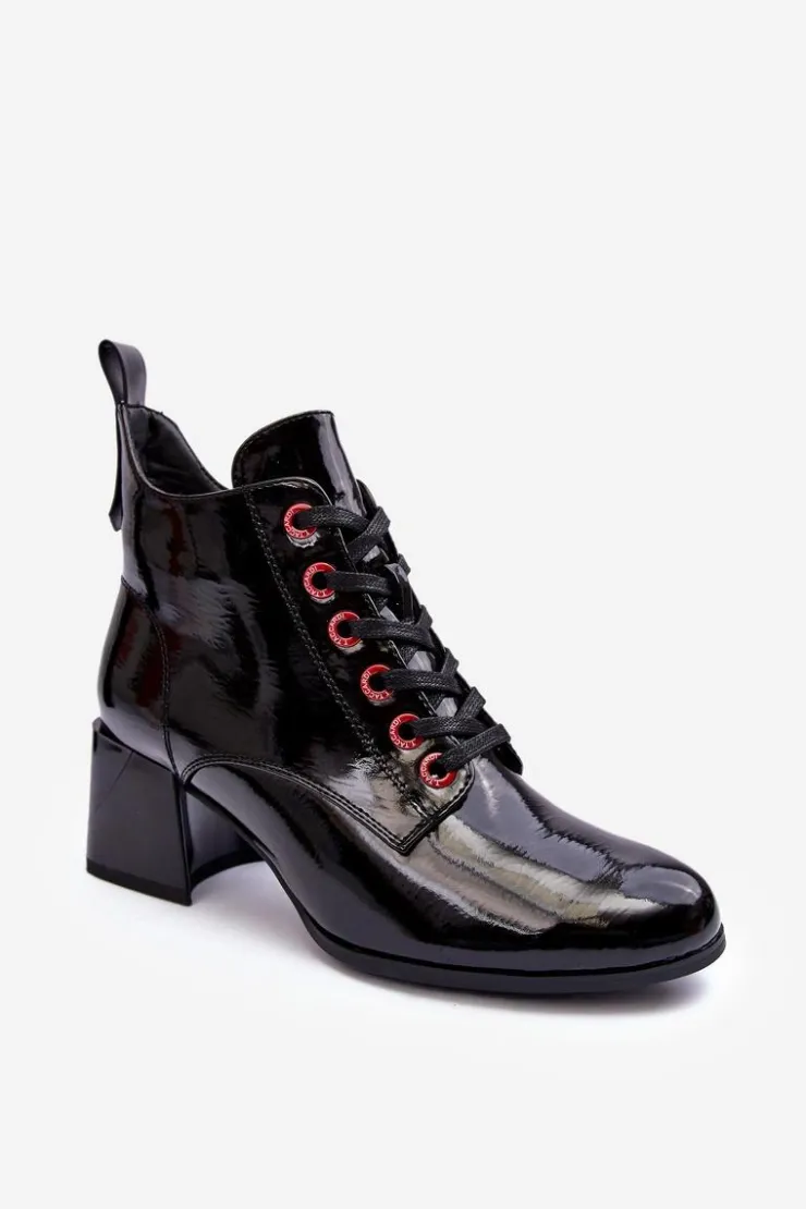 Online Damskie buty S.Barski Niskie Lakierowane Botki Sznurowane S.Barski MR870-66 Czarne