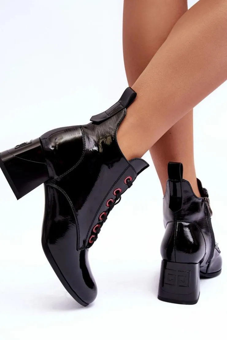 Online Damskie buty S.Barski Niskie Lakierowane Botki Sznurowane S.Barski MR870-66 Czarne