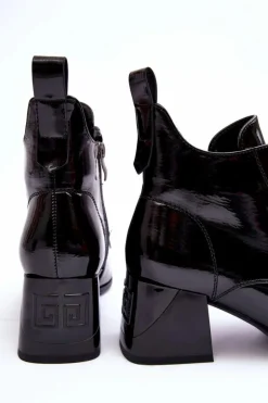 Online Damskie buty S.Barski Niskie Lakierowane Botki Sznurowane S.Barski MR870-66 Czarne