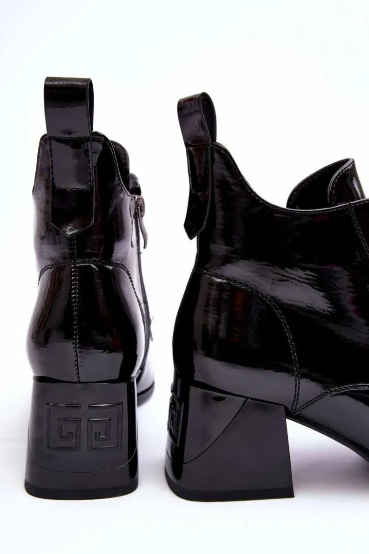 Online Damskie buty S.Barski Niskie Lakierowane Botki Sznurowane S.Barski MR870-66 Czarne