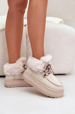 Damskie Boto Niskie Śniegowce Damskie Na Platformie Z Futerkiem Jasnobeżowe Neathren