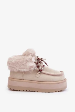 Damskie Boto Niskie Śniegowce Damskie Na Platformie Z Futerkiem Jasnobeżowe Neathren