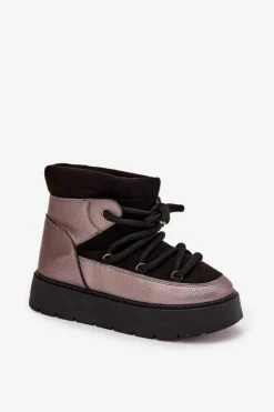 Damskie Boto Niskie Śniegowce Damskie Ocieplane Futerkiem Z Grubym Wiązaniem Czarne Xarina