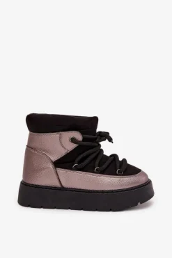 Damskie Boto Niskie Śniegowce Damskie Ocieplane Futerkiem Z Grubym Wiązaniem Czarne Xarina