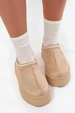Damskie Boto Niskie Śniegowce Damskie Z Haftem Na Platformie Jasnobeżowe Narirya
