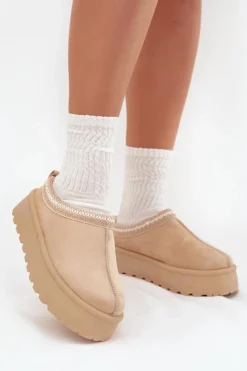 Damskie Boto Niskie Śniegowce Damskie Z Haftem Na Platformie Jasnobeżowe Narirya