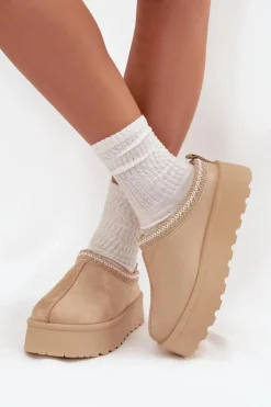 Damskie Boto Niskie Śniegowce Damskie Z Haftem Na Platformie Jasnobeżowe Narirya