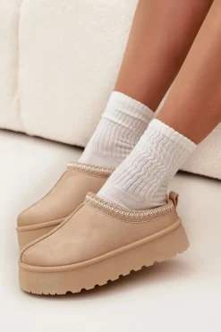 Damskie Boto Niskie Śniegowce Damskie Z Haftem Na Platformie Jasnobeżowe Narirya