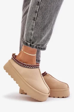 Damskie Boto Niskie Śniegowce Damskie Z Haftem Na Platformie Jasnobeżowe Narirya