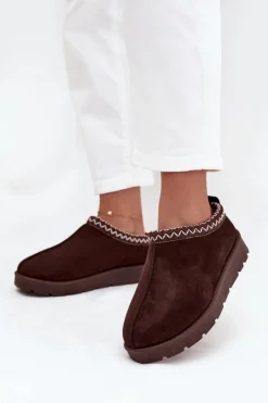 Boto Śniegowce Damskie|Kapcie Klasyczne*Niskie Śniegowce Damskie Z Haftem Czekoladowe Juvielle