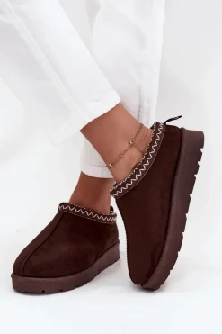 Boto Śniegowce Damskie|Kapcie Klasyczne*Niskie Śniegowce Damskie Z Haftem Czekoladowe Juvielle