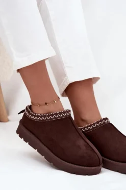 Boto Śniegowce Damskie|Kapcie Klasyczne*Niskie Śniegowce Damskie Z Haftem Czekoladowe Juvielle