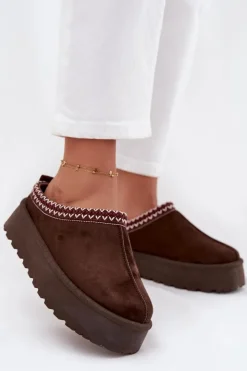 Damskie Boto Niskie Śniegowce Damskie Z Haftem Na Platformie Czekoladowe Narirya