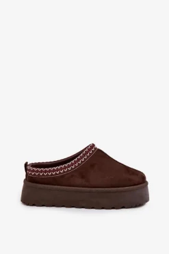 Damskie Boto Niskie Śniegowce Damskie Z Haftem Na Platformie Czekoladowe Narirya