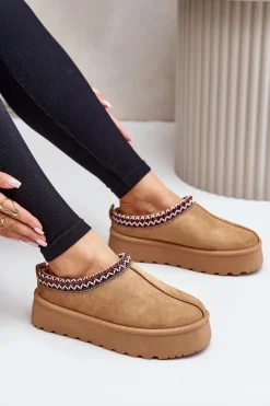 Damskie Boto Niskie Śniegowce Damskie Z Haftem Na Platformie Camel Narirya