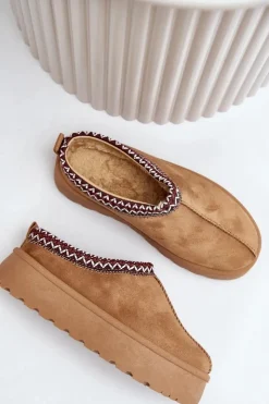 Damskie Boto Niskie Śniegowce Damskie Z Haftem Na Platformie Camel Narirya