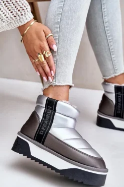 Outlet D.Franklin Niskie Śniegowce Na Grubej Podeszwie DFSH371010 Srebrne Srebrny