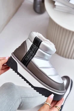 Outlet D.Franklin Niskie Śniegowce Na Grubej Podeszwie DFSH371010 Srebrne Srebrny