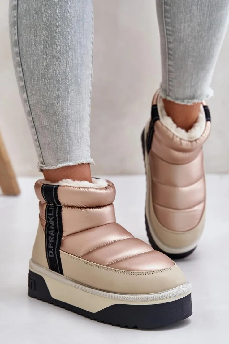 D.Franklin Śniegowce Damskie*Niskie Śniegowce Na Grubej Podeszwie DFSH371010 Beżowe Beżowy