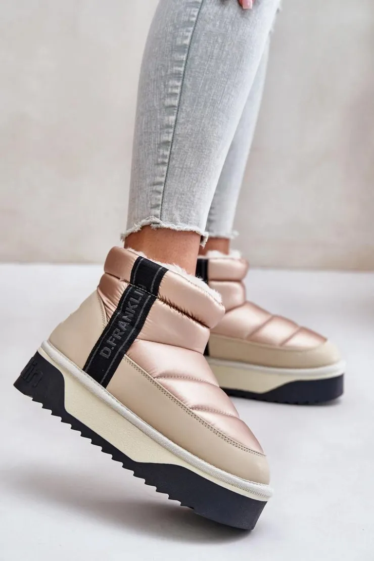 D.Franklin Śniegowce Damskie*Niskie Śniegowce Na Grubej Podeszwie DFSH371010 Beżowe Beżowy