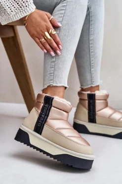 D.Franklin Śniegowce Damskie*Niskie Śniegowce Na Grubej Podeszwie DFSH371010 Beżowe Beżowy