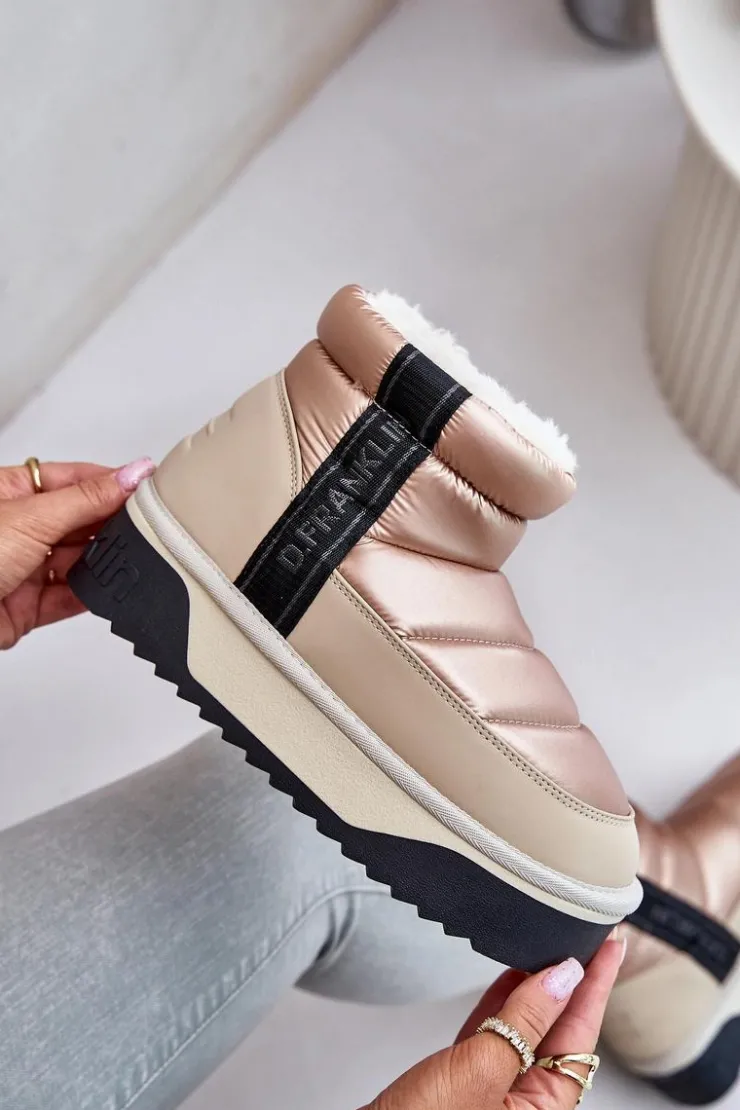 D.Franklin Śniegowce Damskie*Niskie Śniegowce Na Grubej Podeszwie DFSH371010 Beżowe Beżowy