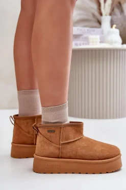 Big Star Shoes Niskie Śniegowce Na Platformie Big Star OO274A098 Camel Brązowy