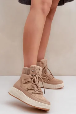 Damskie Boto Niskie Śniegowce Na Platformie Brązowe Naliora