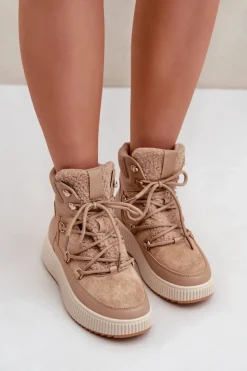 Damskie Boto Niskie Śniegowce Na Platformie Brązowe Naliora