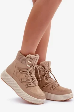 Damskie Boto Niskie Śniegowce Na Platformie Brązowe Naliora