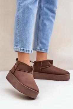 Discount Boto Niskie Śniegowce Na Platformie Brązowe Korfedi