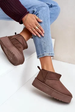 Discount Boto Niskie Śniegowce Na Platformie Brązowe Korfedi