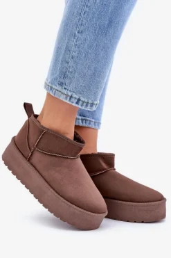 Discount Boto Niskie Śniegowce Na Platformie Brązowe Korfedi